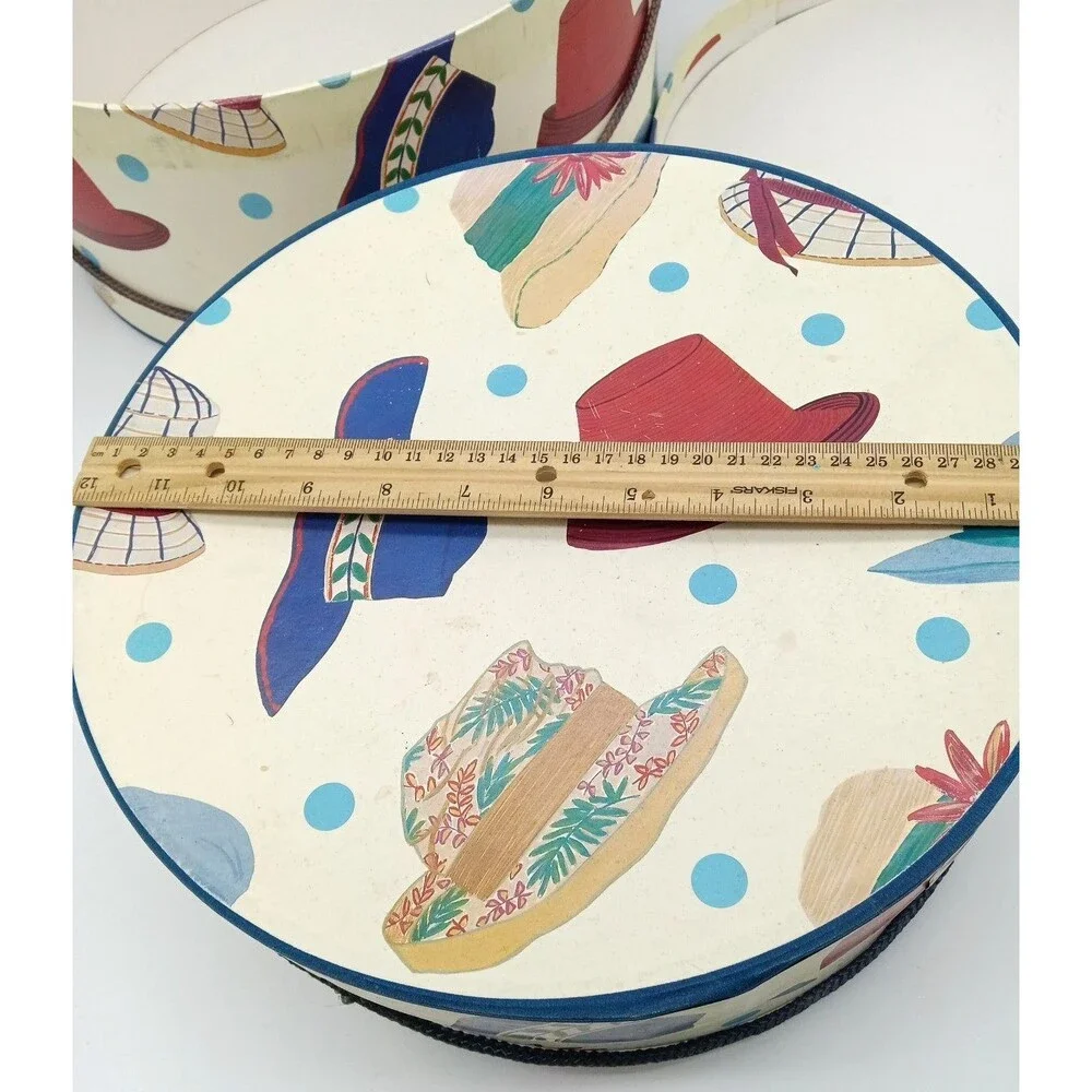 Vintage Set of 2 Nesting Hat Storage Boxes Fun Retro Hat Design 14